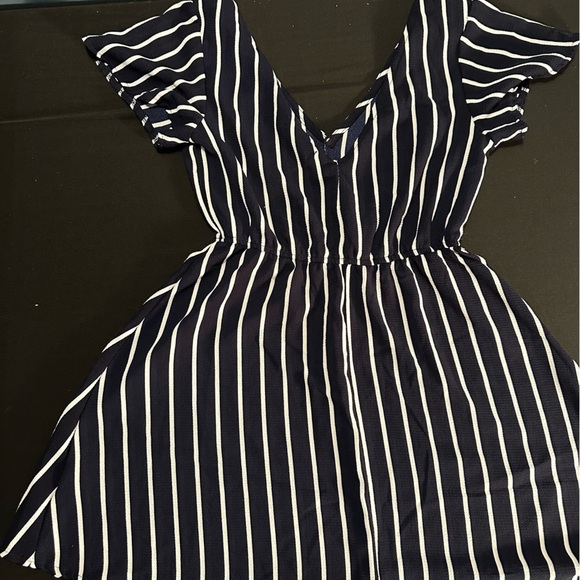 Navy Blue & White Striped Short Dress - Picture 2 of 3
